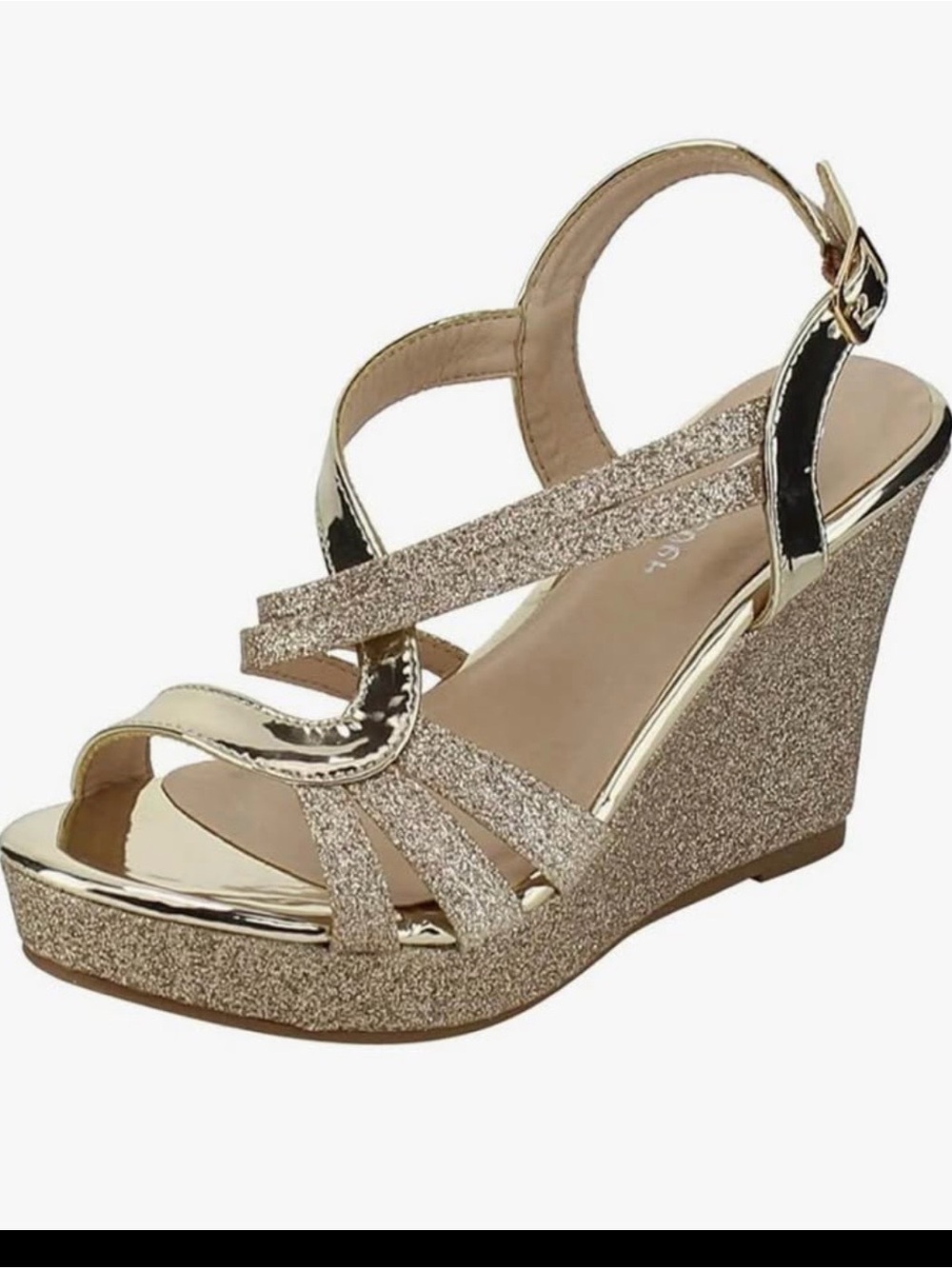 NIB Gold Glitter Wedge Sandals 7.5